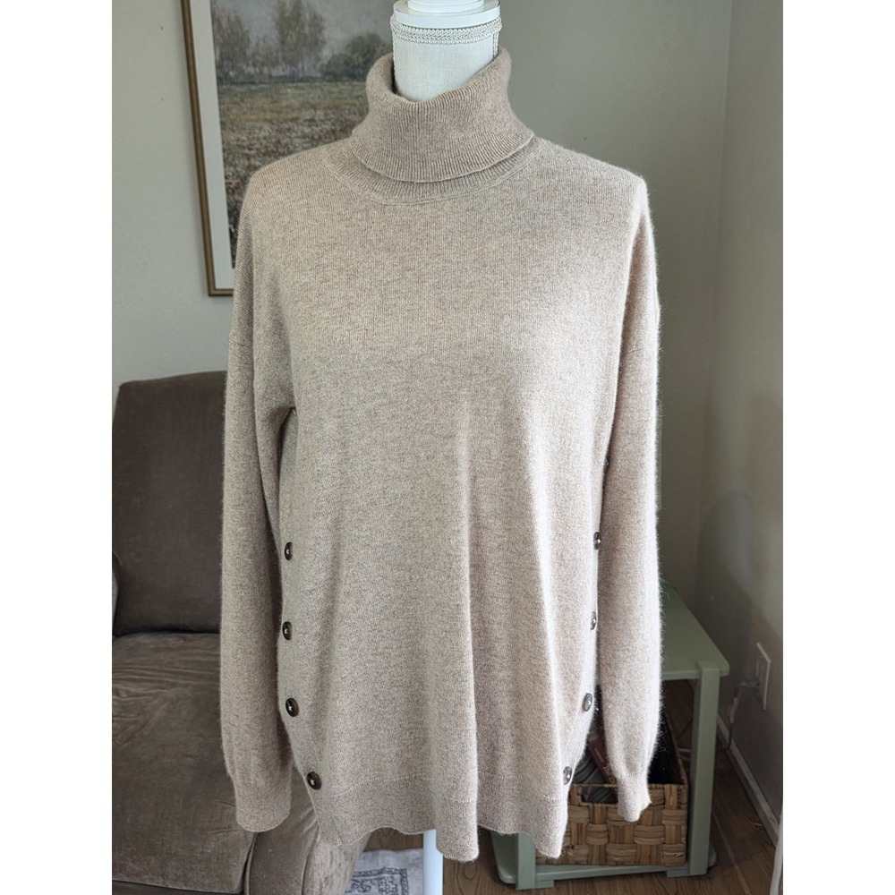 Sea‎ Bleu Cashmere Sweater Womens Large Side Buttons Turtle Neck 100% Cashmere